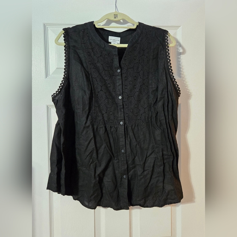 Liz Claiborne Black Sleeveless Button-Down, Size 1X